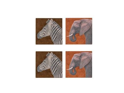 Glasonderzetter Set4 Oranje10x10xh2,5cm Hout  Zebra Elephant