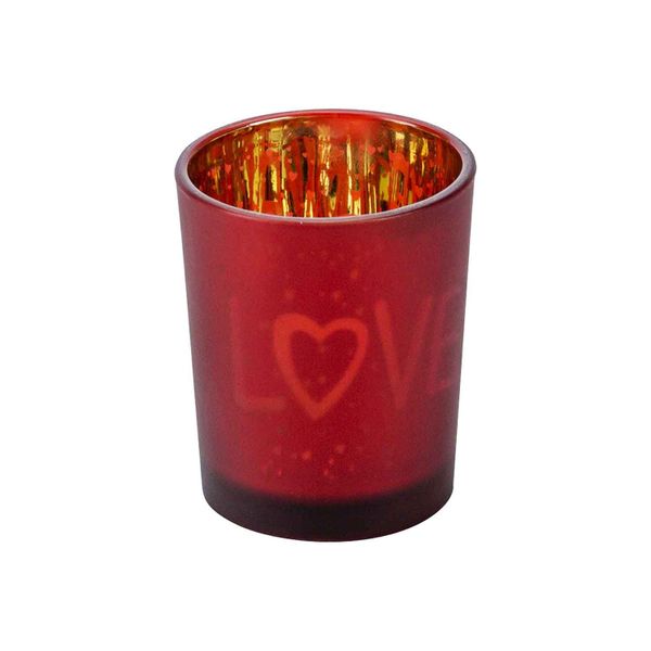 Theelichthouder Love Gold Rood D5,5xh7cm  Glas 