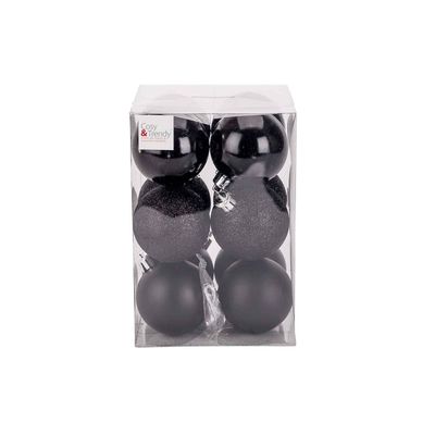 Boule Noel Set12 Mix Noir D6cm Plastic   Cosy @ Home