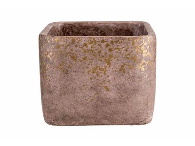 Gold Bloempot Mettalic Border Roze 20,5x 20,5xh17cm Vierkant Cement