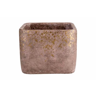 Gold Bloempot Mettalic Border Roze 20,5x 20,5xh17cm Vierkant Cement  Cosy @ Home