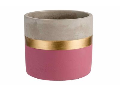 Gold Bloempot Mettalic Line Oud Roze 13, 8x13,8xh11,5cm Cilindrisch Cement