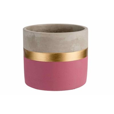 Gold Bloempot Mettalic Line Oud Roze 13, 8x13,8xh11,5cm Cilindrisch Cement  Cosy @ Home