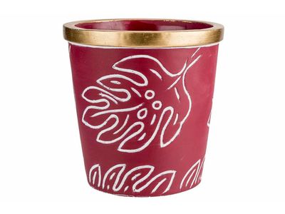 Gold Bloempot Gold Border Leaves Aubergi Ne 14x14xh14cm Rond Conisch Cement