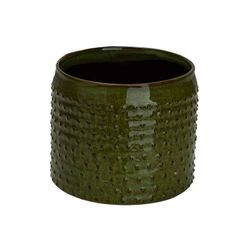 Cosy @ Home Bloempot Glazed Embossed Dots Groen 13,5 X13,5xh12,5cm Cilindrisch Aardewerk 