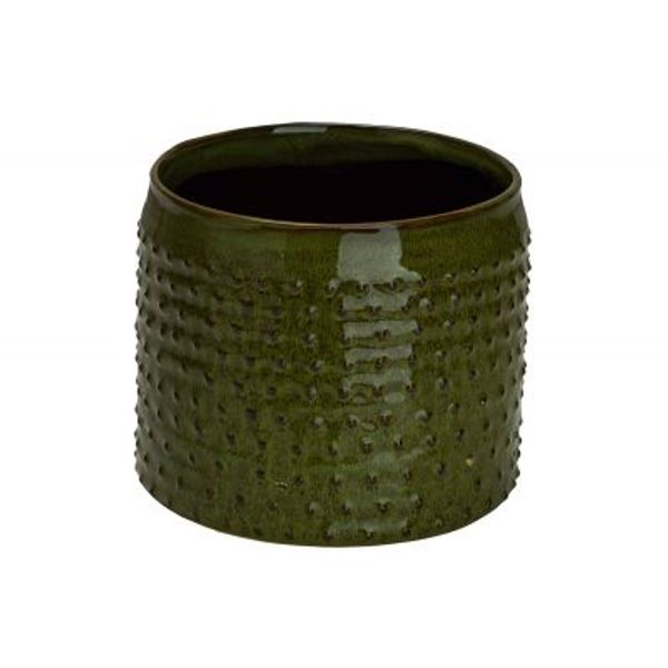 Cosy @ Home Bloempot Glazed Embossed Dots Groen 13,5 X13,5xh12,5cm Cilindrisch Aardewerk