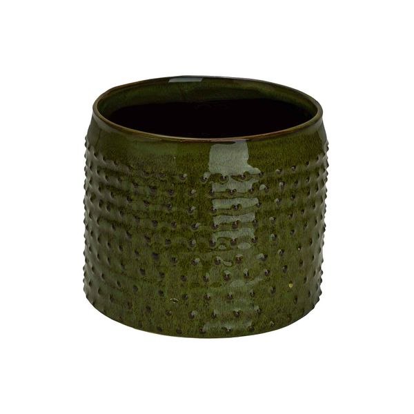 Cosy @ Home Bloempot Glazed Embossed Dots Groen 13,5 X13,5xh12,5cm Cilindrisch Aardewerk