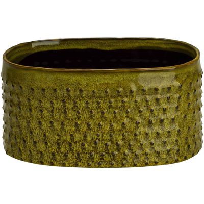 Plantenbak Glazed Embossed Dots Grasgroe N 22x13xh10,5cm Ovaal Aardewerk  Cosy @ Home