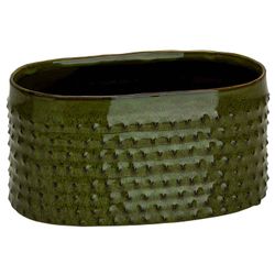 Cosy @ Home Plantenbak Glazed Embossed Dots Groen 25 ,5x14,5xh12,5cm Ovaal Aardewerk 