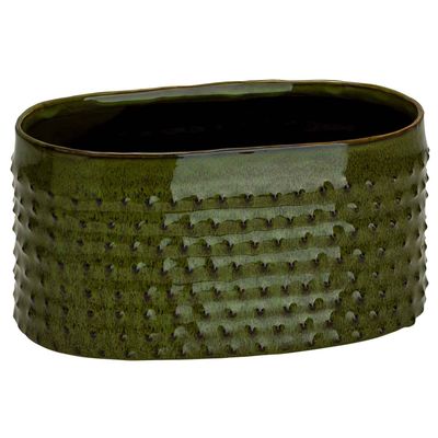 Plantenbak Glazed Embossed Dots Groen 25 ,5x14,5xh12,5cm Ovaal Aardewerk  Cosy @ Home