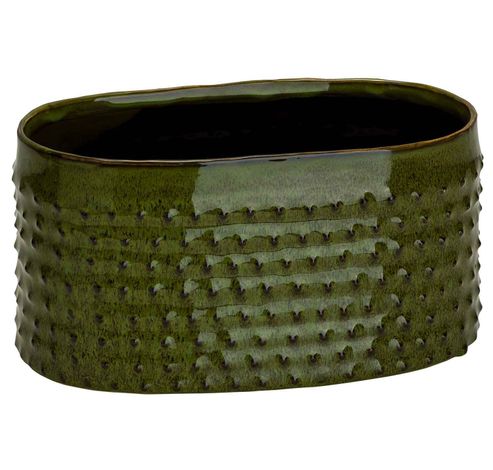 Plantenbak Glazed Embossed Dots Groen 22 X13xh10,5cm Ovaal Aardewerk  Cosy @ Home