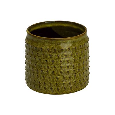 Bloempot Glazed Embossed Dots Grasgroen 13,5x13,5xh12,5cm Cilindrisch Aardewerk  Cosy @ Home