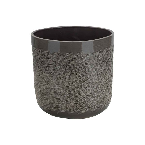 Cosy @ Home Bloempot Curved Glazed Taupe 13x13xh13,5 Cm Rond Conisch Aardewerk