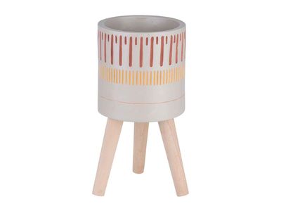 Bloempot Cinnamon On 3 Wooden Feet Creme  22x22xh23cm Cilindrisch Magnesium