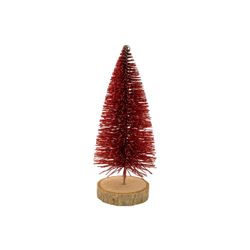 Kerstboom Glitter Wood Base Rood 6x6xh15 Cm Kunststof 