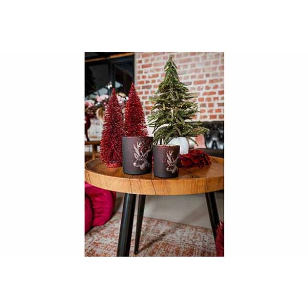 Kerstboom Glitter Wood Base Rood 7x7xh20 Cm Kunststof 