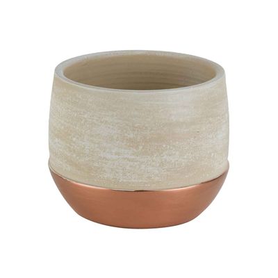 Bloempot Copper Border Bottom Beige 16x1 5xh12,5cm Rond Aardewerk  Cosy @ Home