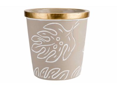 Gold Bloempot Gold Border Leaves Greige 14x14xh14cm Rond Conisch