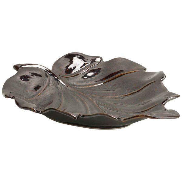 Schaal Leaf Glazed Bruin 42,5x36xh4cm La Ngwerpig Aardewerk 