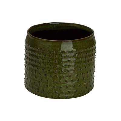 Bloempot Glazed Embossed Dots Groen 11,5 X11,5xh11cm Cilindrisch Aardewerk  Cosy @ Home