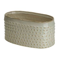 Cosy @ Home Bac A Plantes Glazed Embossed Dots Creme  25,5x14,5xh12,5cm Ovale Gres 