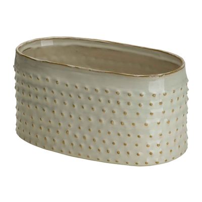 Plantenbak Glazed Embossed Dots Creme 25 ,5x14,5xh12,5cm Ovaal Aardewerk  Cosy @ Home