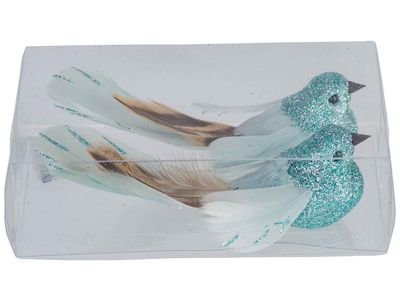 Vogel Clip Set2 Ijsblauw 11x3xh4cm Kunst Stof