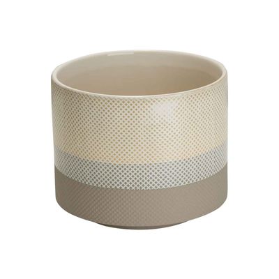 Bloempot Mix Striped Cream Grijs 14x14xh 12cm Rond Aardewerk  Cosy @ Home