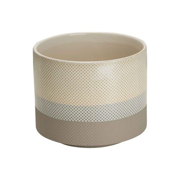 Cosy @ Home Bloempot Mix Striped Cream Grijs 14x14xh 12cm Rond Aardewerk