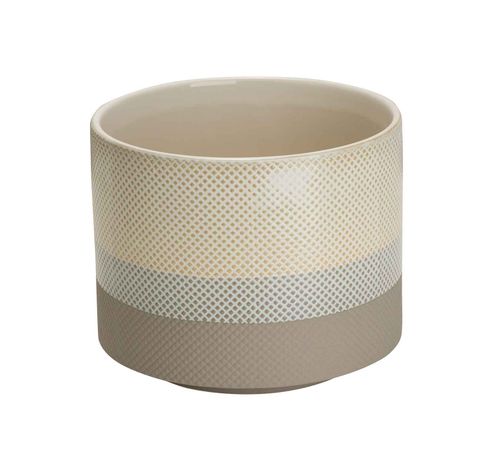 Bloempot Mix Striped Cream Grijs 14x14xh 12cm Rond Aardewerk  Cosy @ Home