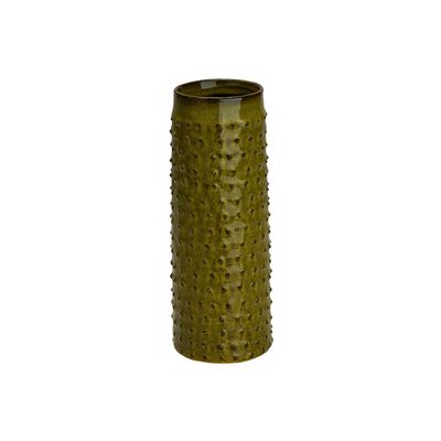 Vase Glazed Embossed Dots Vert D'herbe 9 ,5x9,5xh24,5cm Cylindrique Gres  Cosy @ Home