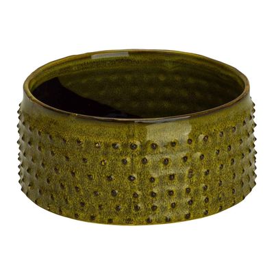 Bowl Glazed Embossed Dots Grasgroen 19,5 X19,5xh9cm Rond Aardewerk  Cosy @ Home