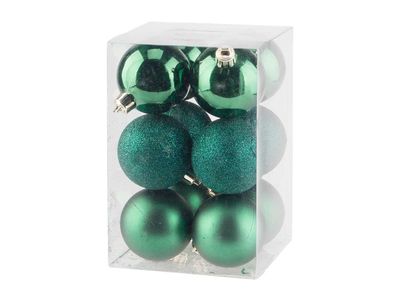 Kerstbal Set12 Mix Donkergroen D6cm Kuns Tstof