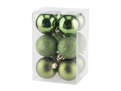 Boule Noel Set12 Mix Vert D6cm Plastic 