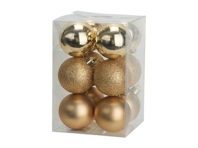 Boule Noel Set12 Mix Dore D6cm Plastic 
