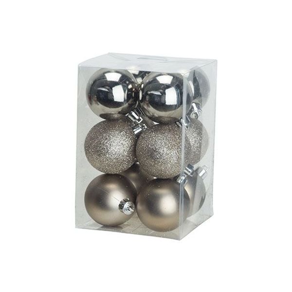 Kerstbal Set12 Mix Champagne D6cm Kunsts Tof 