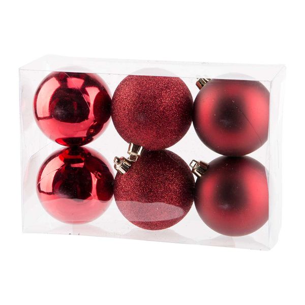 Kerstbal Set6 Mix Donkerrood D8cm Kunsts Tof 