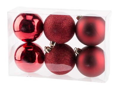 Kerstbal Set6 Mix Donkerrood D8cm Kunsts Tof