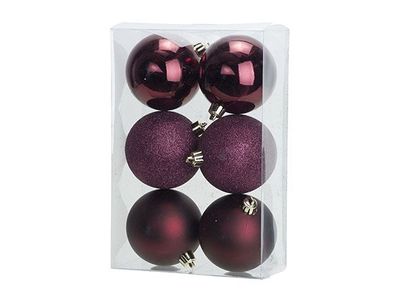 Kerstbal Set6 Mix Bordeaux D8cm Kunstst Of