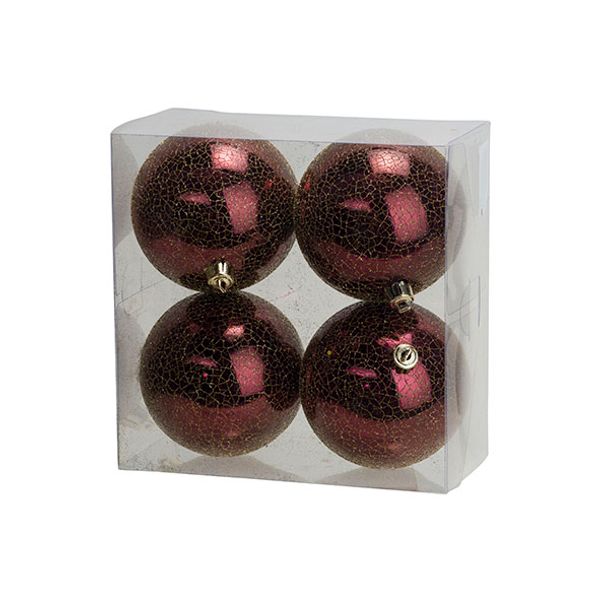 Kerstbal Set4 Crack D10cm Aubergine Kunststof 