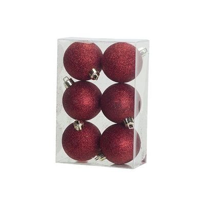 Boule Noel Set6 Glitter Rouge D6cm Plast Ic  Cosy @ Home