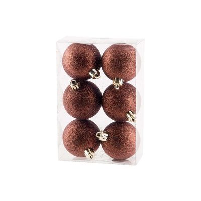 Boule Noel Set6 Glitter Brun D6cm Plasti C  Cosy @ Home