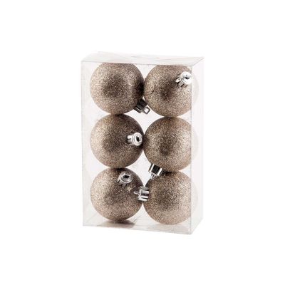 Boule Noel Set6 Glitter Champagne D6cm P Lastic  Cosy @ Home