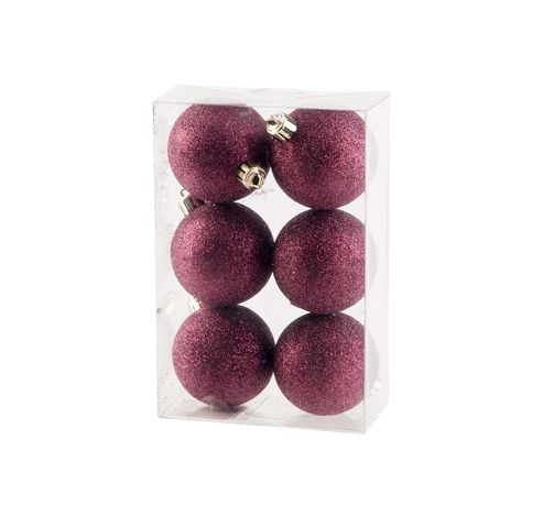 Kerstbal Set6 Glitter Aubergine D6cm Kun Ststof  Cosy @ Home