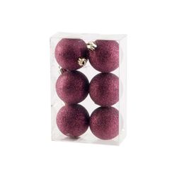 Cosy @ Home Boule Noel Set6 Glitter Aubergine D6cm P Lastic 