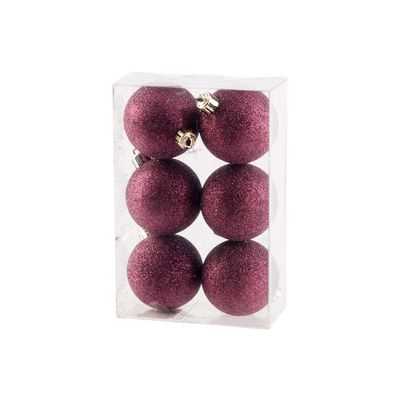 Boule Noel Set6 Glitter Aubergine D6cm P Lastic  Cosy @ Home