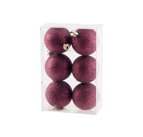 Boule Noel Set6 Glitter Aubergine D6cm P Lastic  Cosy @ Home