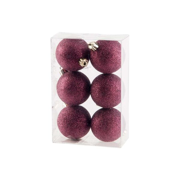 Kerstbal Set6 Glitter Aubergine D6cm Kun Ststof 