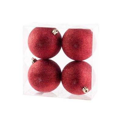 Boule Noel Set4 Glitter Rouge D10cm Plas Tic  Cosy @ Home