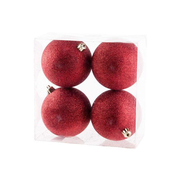 Kerstbal Set4 Glitter Rood D10cm Kunstst Of 